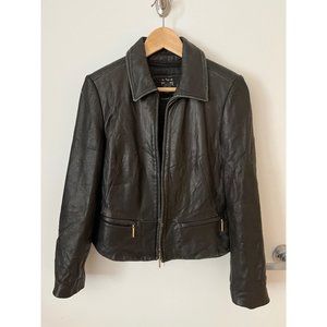 VINTAGE BLACK FITTED WOMEN’S LEATHER JACKET  – SIZE S
